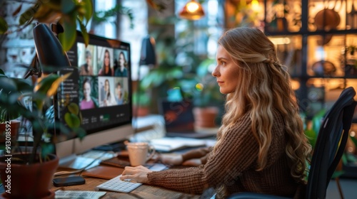 Young Woman Participating in a Video Conference Call