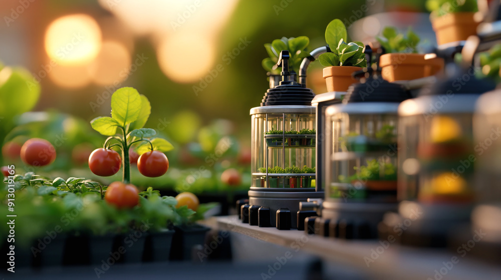 Eco-Friendly Vertical Farming with Automated Plant Care Stock Photo