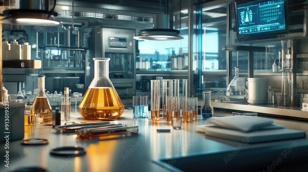 Science lab with empty test tubes and an array of chemical laboratory equipment. Research-ready setup.