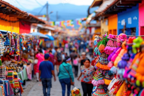 Wallpaper Mural A colorful market street filled with shoppers and a variety of vibrant wares, including handmade textiles and crafts, creating a lively and bustling shopping environment. Torontodigital.ca