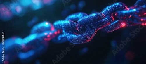 Abstract Digital Chain with Blue and Red Lights