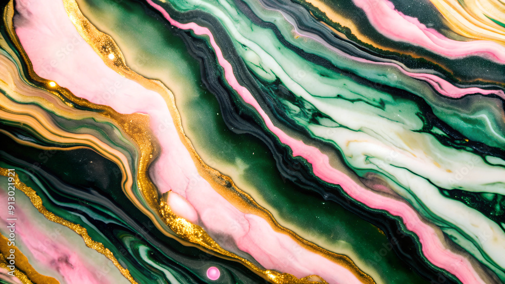 Obraz premium Marble texture with gold, green, black accents. Abstract background. Futuristic, sci-fi