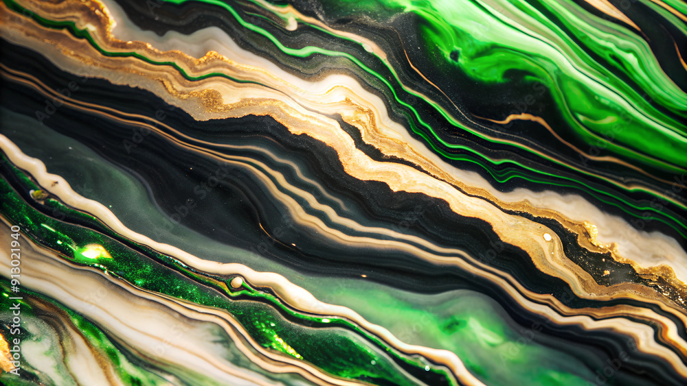 Obraz premium Marble texture with gold, green, black accents. Abstract background. Futuristic, sci-fi