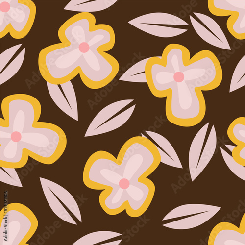 Elegance pink floral stems seamless pattern on a grey background. Vector hand drawn. Artistic, abstract flowers and tiny leaves, buds bells printing. Template for designs, fabric, fashion, textile
