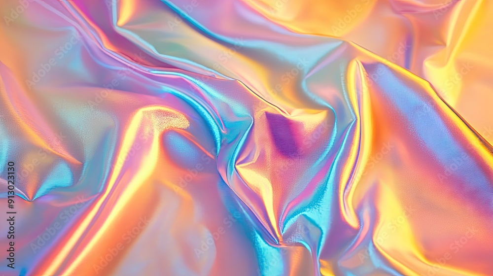 Naklejka premium Vibrant collage of trendy iridescent cloth and holographic textures for modern backdrops.