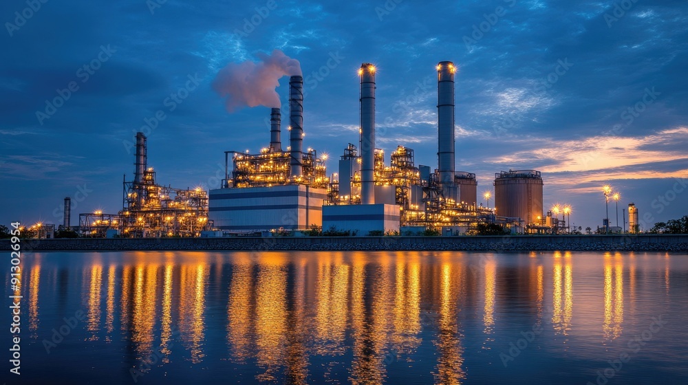 Power plant illuminated at dusk, showing the vital infrastructure supporting energy generation. --ar 16:9 --v 6.1 Job ID: b9126c58-0aad-4c83-9843-009eb8198a27 Power plant illuminated at dusk, showing the vital infrastructure supporting energy generation. --ar 16:9 --v 6.1 Job ID: b9126c58-0aad-4c83-9843-009eb8198a27