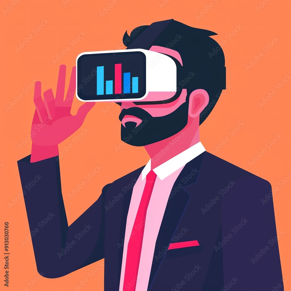 Hand touching virtual reality interface, business meetings, remote work, flat design illustration Hand touching virtual reality interface, business meetings, remote work, flat design illustration