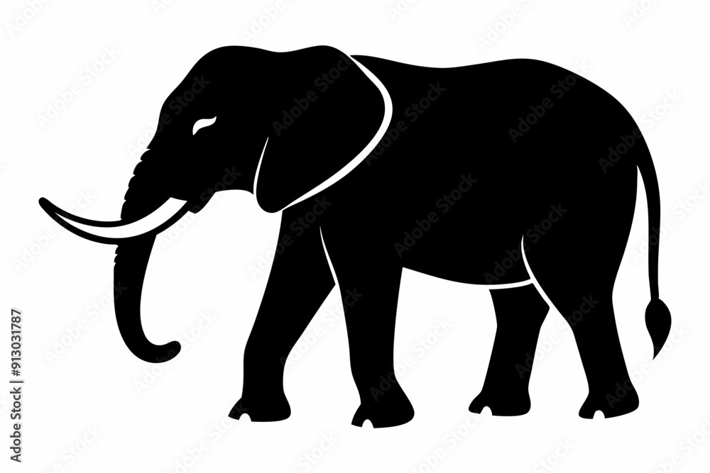 Obraz premium Elephant silhouette, isolated vector of wild animal