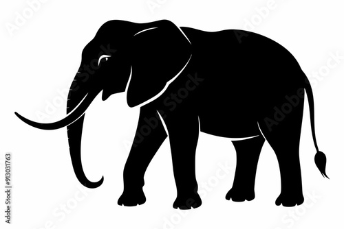 Elephant silhouette, isolated vector of wild animal 