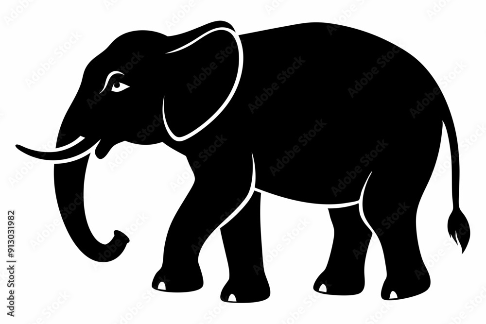 Fototapeta premium Elephant silhouette, isolated vector of wild animal 