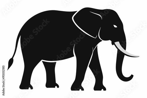 Elephant silhouette, isolated vector of wild animal 