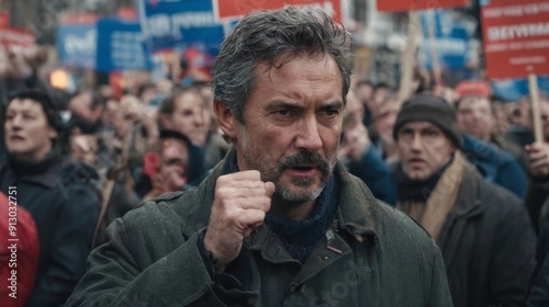 Man Fist Raised in Front of Crowd