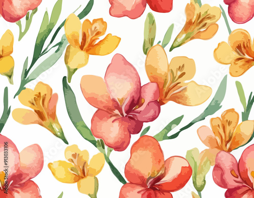 Watercolor freesia flowers clipart. Freesia vector, Spring hand paited flower
