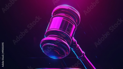 Judge's gavel with neon highlights, justice, modern photo