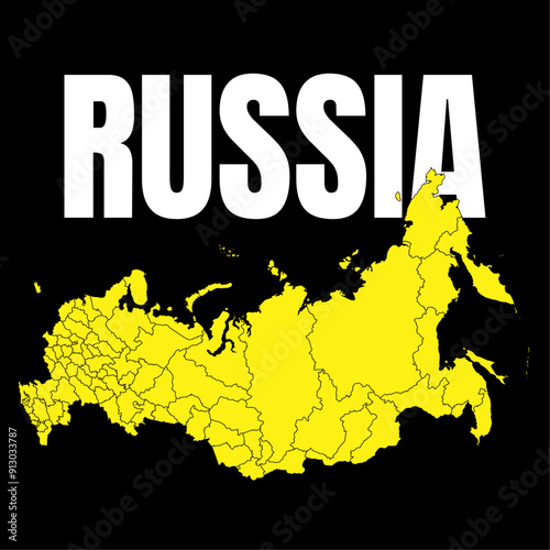 Complete map of Russia, without considering the disputed regions. All macro regions of the Russian Federation.