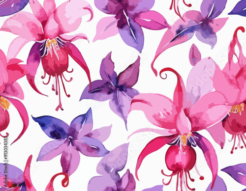 Watercolor Painting of Pink and Purple Fuchsia Flower