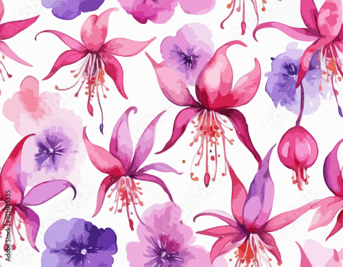 Watercolor Painting of Pink and Purple Fuchsia Flower