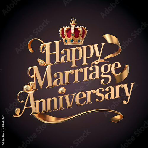 A golden sign that says happy marriage anniversary