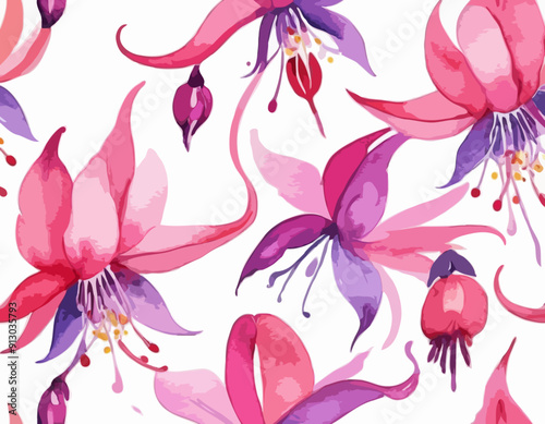 Watercolor Painting of Pink and Purple Fuchsia Flower