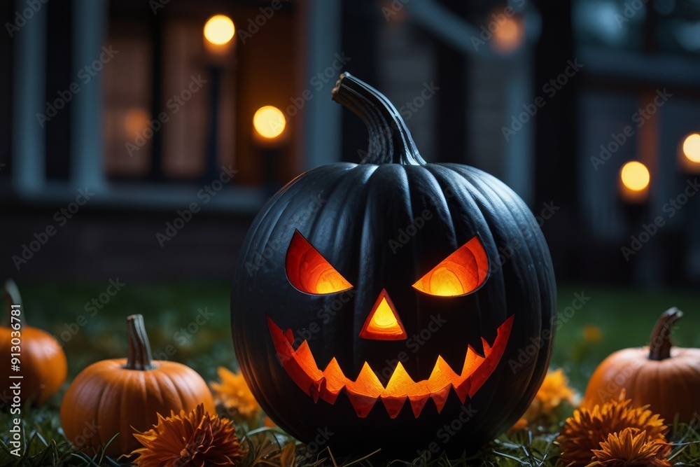 Fototapeta premium HALLOWEEN outdoor decoration idea with pumpkin lantern