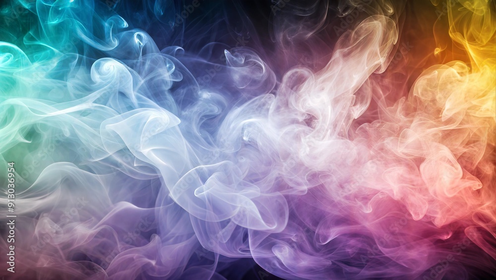 Ethereal Swirls of Colorful Smoke Rising Gently Against a Dark Background. Generative AI Ethereal Swirls of Colorful Smoke Rising Gently Against a Dark Background. Generative AI