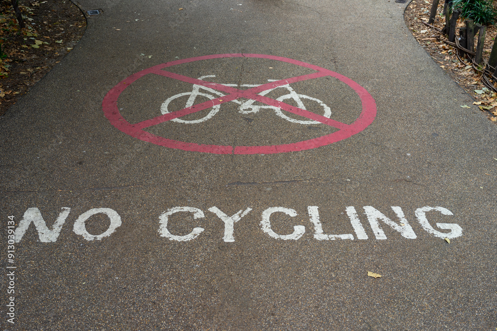 Fototapeta premium No cycling sign painted on road