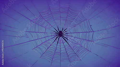 Detailed spider web with spider against a purple background