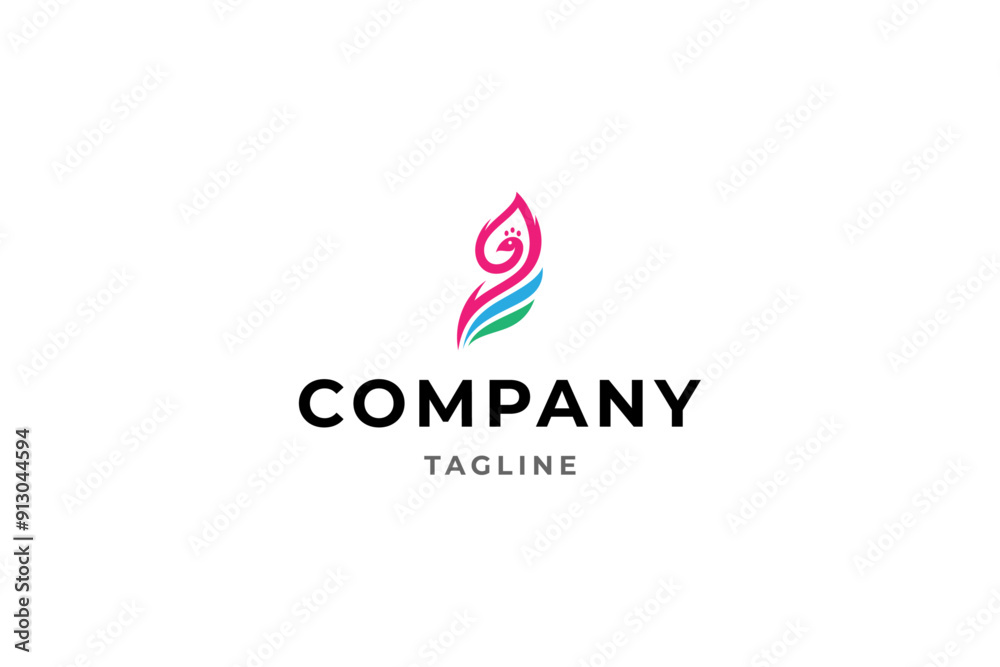 peacock feather logo with colorful flat design peacock feather logo with colorful flat design