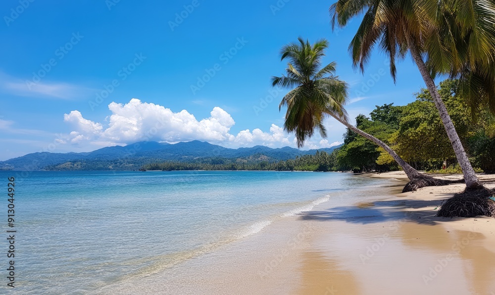 Obraz premium Idyllic Beach on a Tropical Island Overlooking the Sea