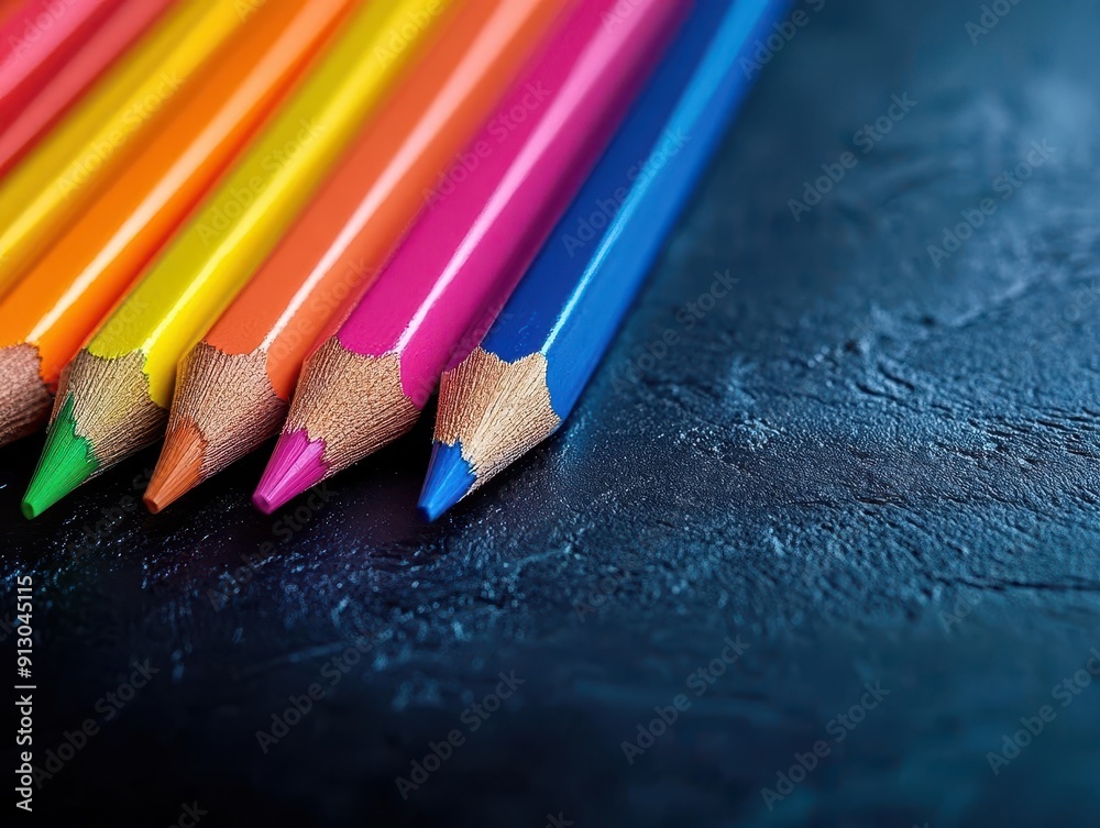 A close-up of rainbow-colored pencils on a black background, allowing for endless creative possibilities. A close-up of rainbow-colored pencils on a black background, allowing for endless creative possibilities.