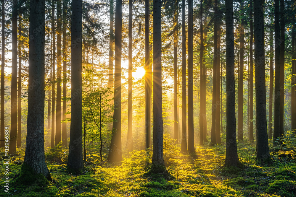 Silent Forest in spring with beautiful bright sun rays Silent Forest in spring with beautiful bright sun rays