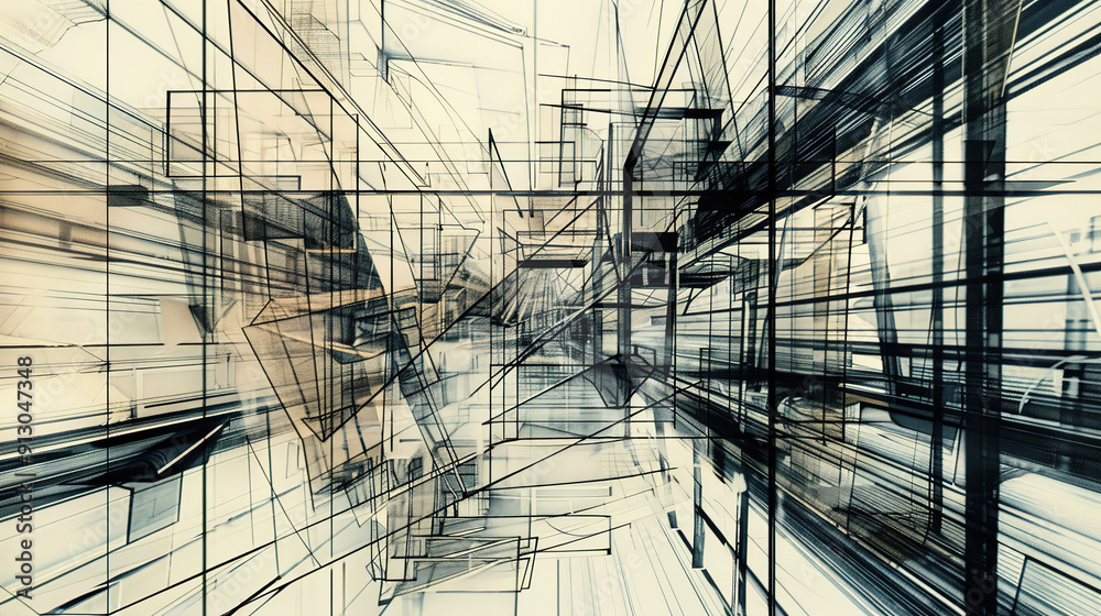 Obraz premium The Fascinating World of Abstract The Fascinating World of Abstract Architectural Drawings: A Blend of Creativity and Innovation. Showcasing Unconventional Designs and Inspiring Spatial Concepts.