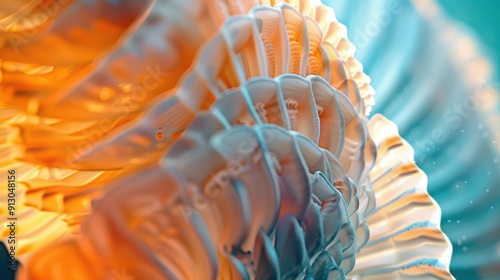 Nautilus shell in closeup, showcasing its iconic spiral pattern. The shell's geometric design is a stunning piece of nature's art.