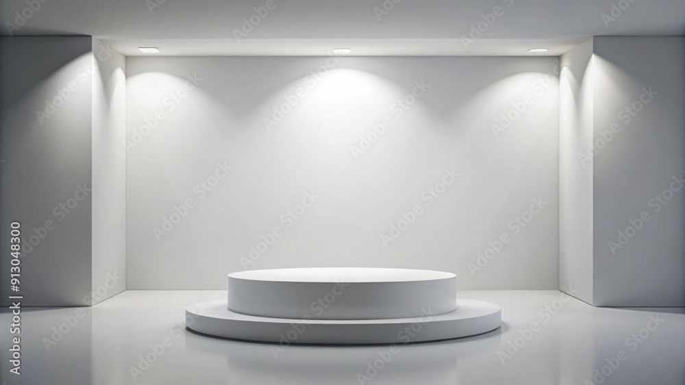 Pedestal of Platform display with modern stand podium on white room background. Blank Exhibition stage backdrop or empty product shelf. 3D rendering.
Pedestal of Platform display with modern stand podium on white room background. Blank Exhibition stage backdrop or empty product shelf. 3D rendering.