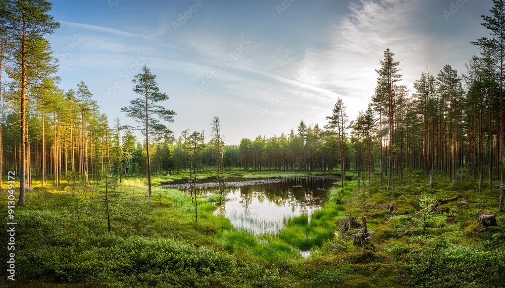 Obraz premium finnish forest natural landscape, AI generated