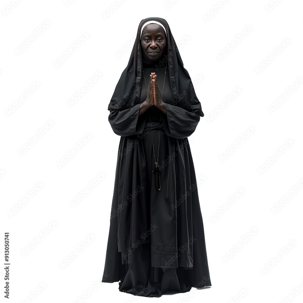 African nun praying with hands together wearing traditional clothes African nun praying with hands together wearing traditional clothes