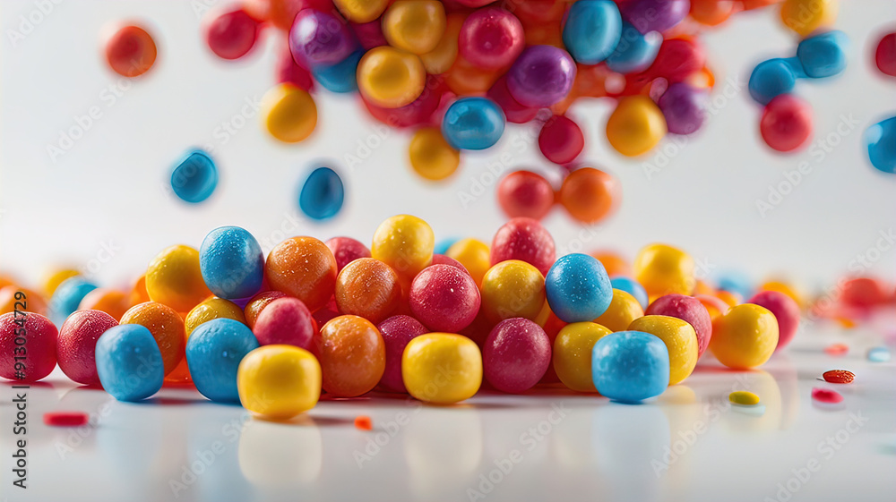 Obraz premium wallpaper on white background with candies in colored wrapper, 3d rendering