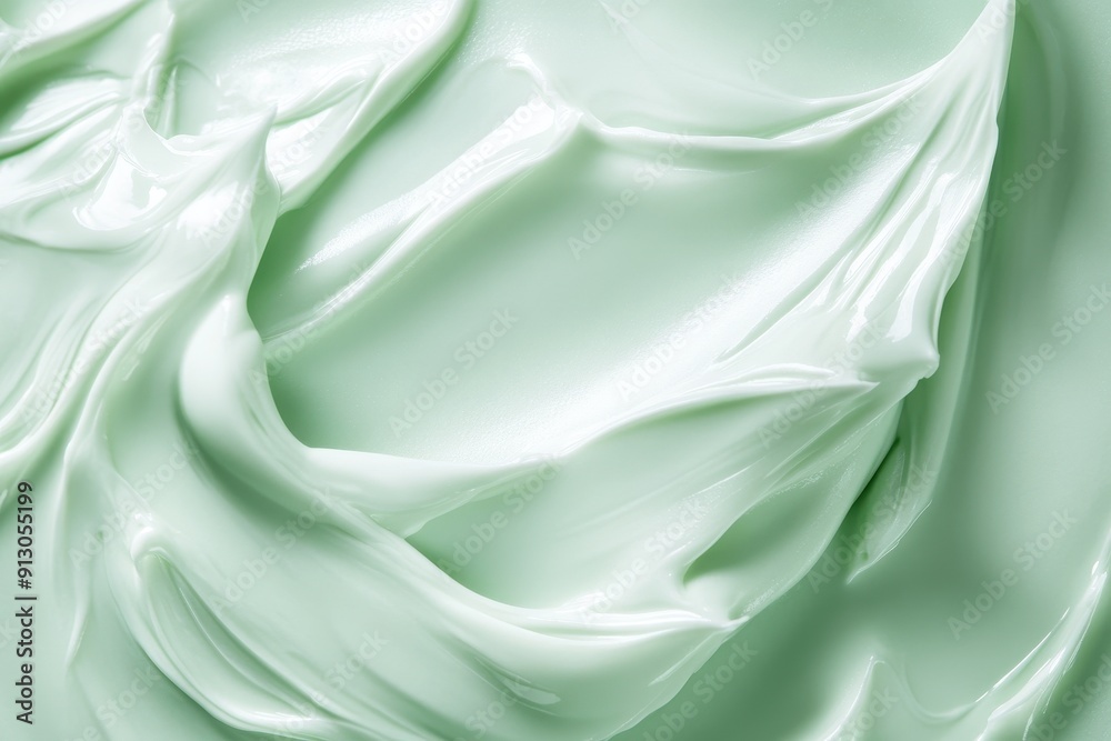 Fototapeta premium Luxurious Light Green Cosmetic Cream with Delicate Patterns on Isolated Background, Close-up Shot Highlighting Creamy Texture, Copy Space Available for Text