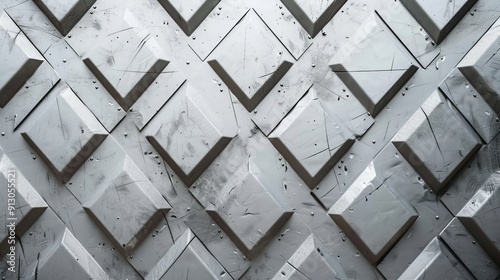 White geometric pattern with raised square shapes. photo