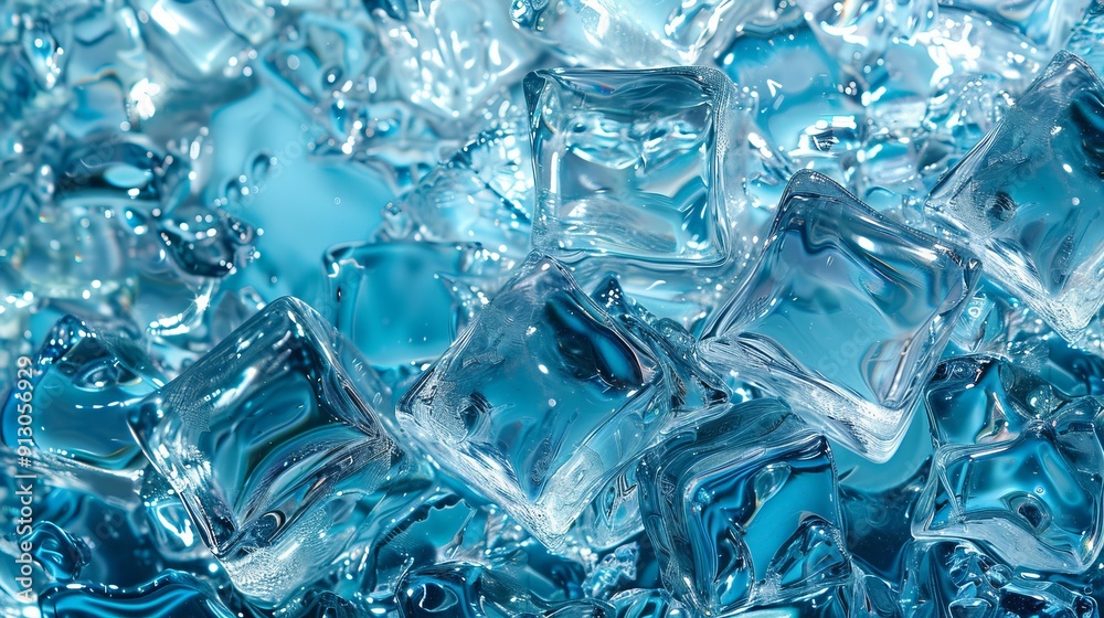 Glassy ice cubes reflecting light in cool tones Glassy ice cubes reflecting light in cool tones