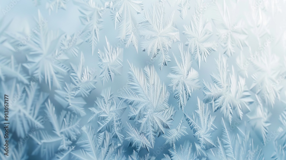 Frosted window with elegant ice crystal formations