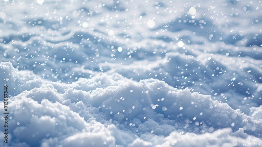 Snowflakes gently falling on a soft, snow-covered area. Snowflakes gently falling on a soft, snow-covered area.
