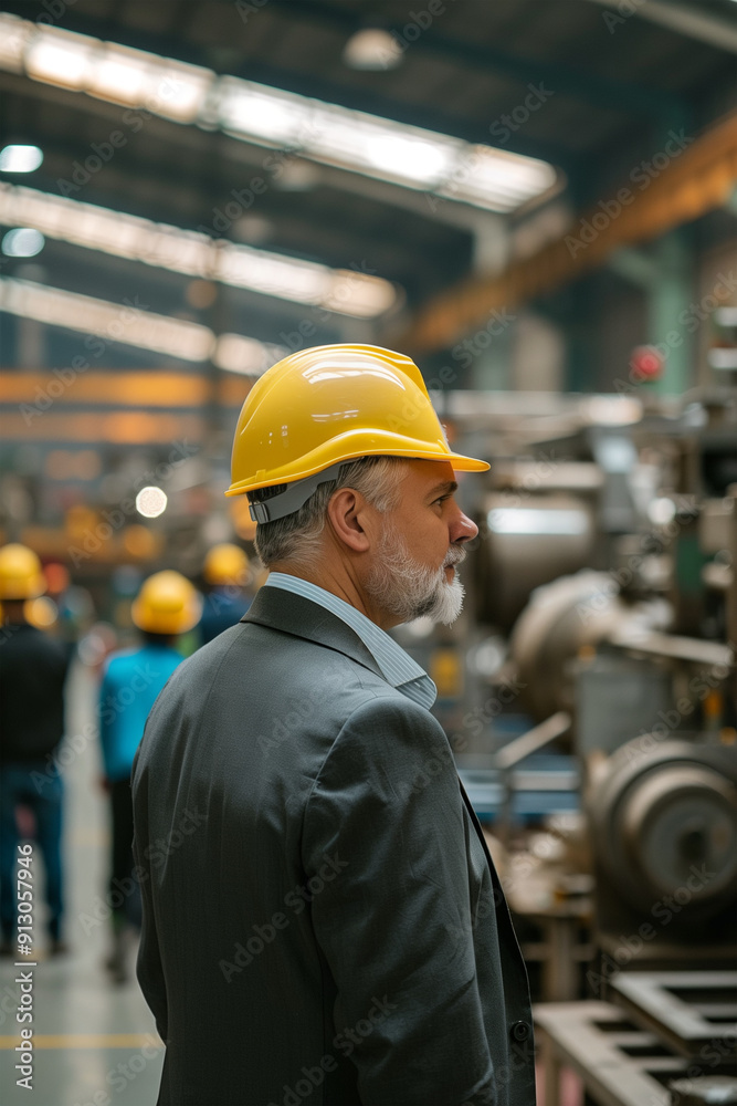 A businessman, middle-aged manager dressed in a suit and safety clothes in a factory, checking and controlling work in warehouses. A businessman, middle-aged manager dressed in a suit and safety clothes in a factory, checking and controlling work in warehouses.