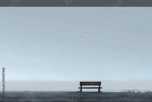 Stark, empty bench in a vast, open space