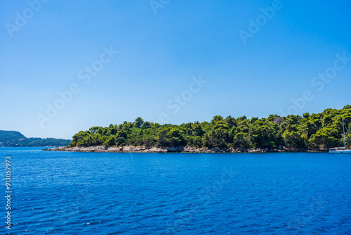 View of Adriatic Sea and Dalmation coast of Croatia near Dubrovnik.