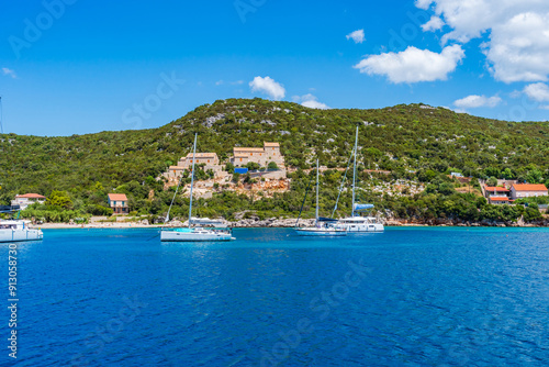 Fototapeta Naklejka Na Ścianę i Meble -  Crystal clear waters of Adriatic Sea around Elaphiti Island Sipan near Dubrovnik. Summer in Croatia