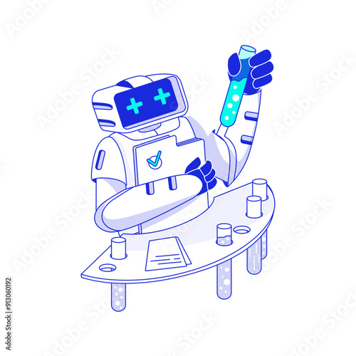 Artificial intelligence robot works in a research lab