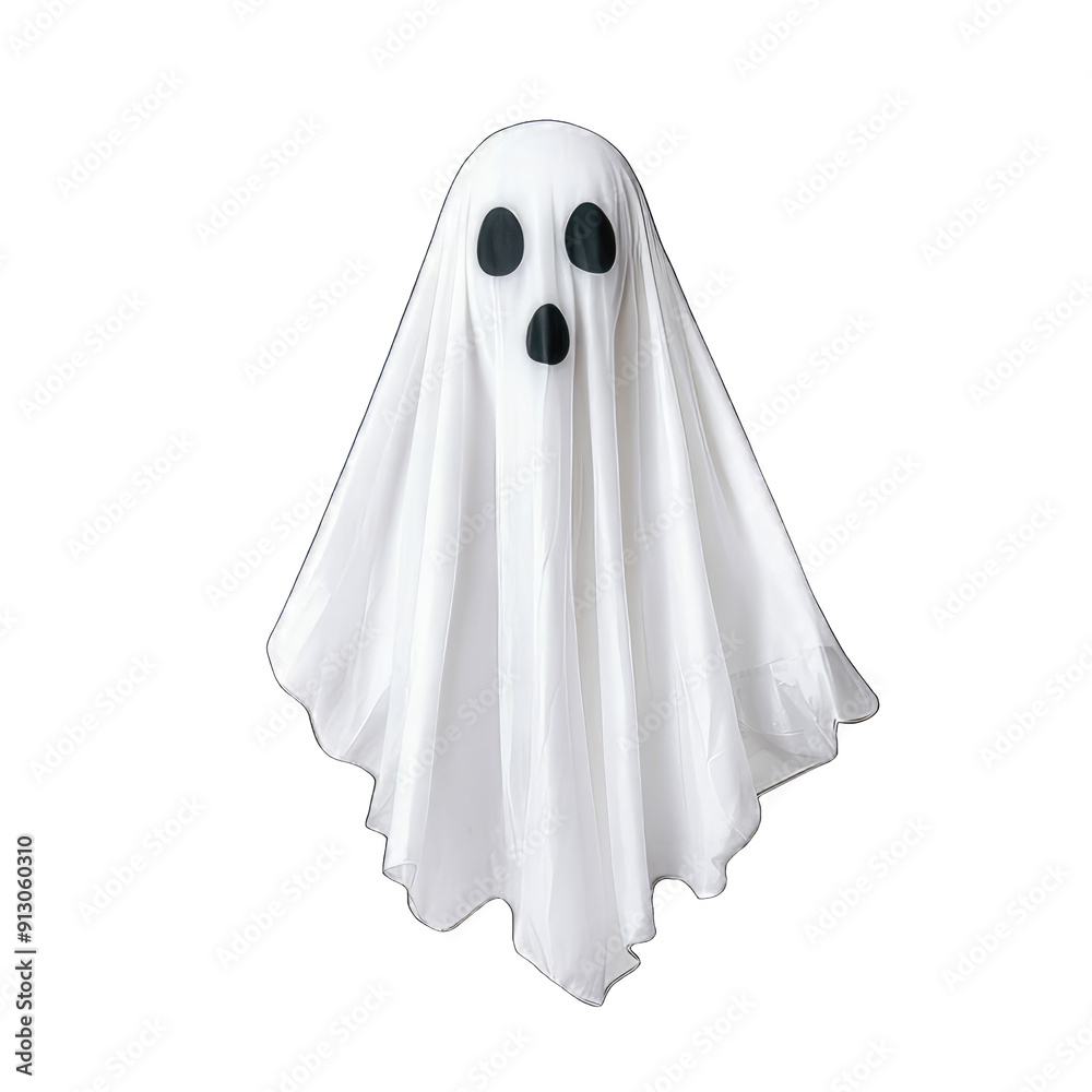A white ghost with two black eyes floats against a black background. Perfect for Halloween or spooky themes. A white ghost with two black eyes floats against a black background. Perfect for Halloween or spooky themes.