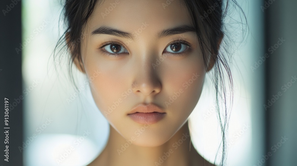 Naklejka premium A woman with brown eyes and a pale complexion