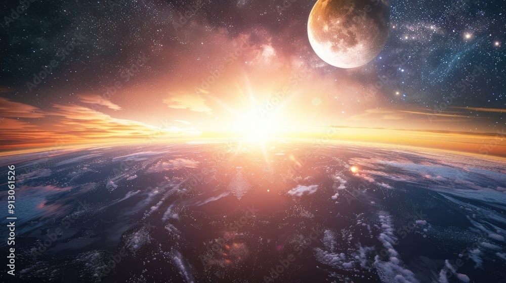 Sunrise Over Earth, A Cosmic Panorama Sunrise Over Earth, A Cosmic Panorama